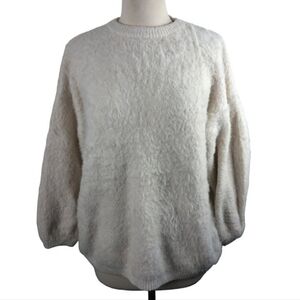 Easel Womens Ultra Soft Wool Cotton Crewneck Pullover White Sweater Small
